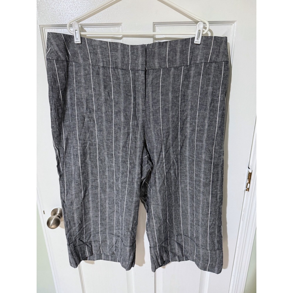 Lane Bryant Grey Pinstripe Linen Blend Bermuda Shorts Plus Size 22 Cuffed